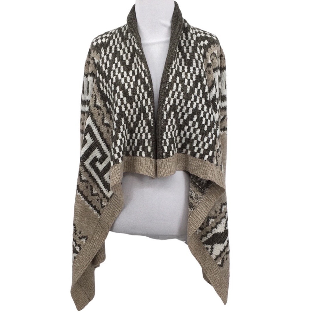 Abercrombie & Fitch Cardigan Sweater Womens XS Small Tan White‎ Aztec Knit